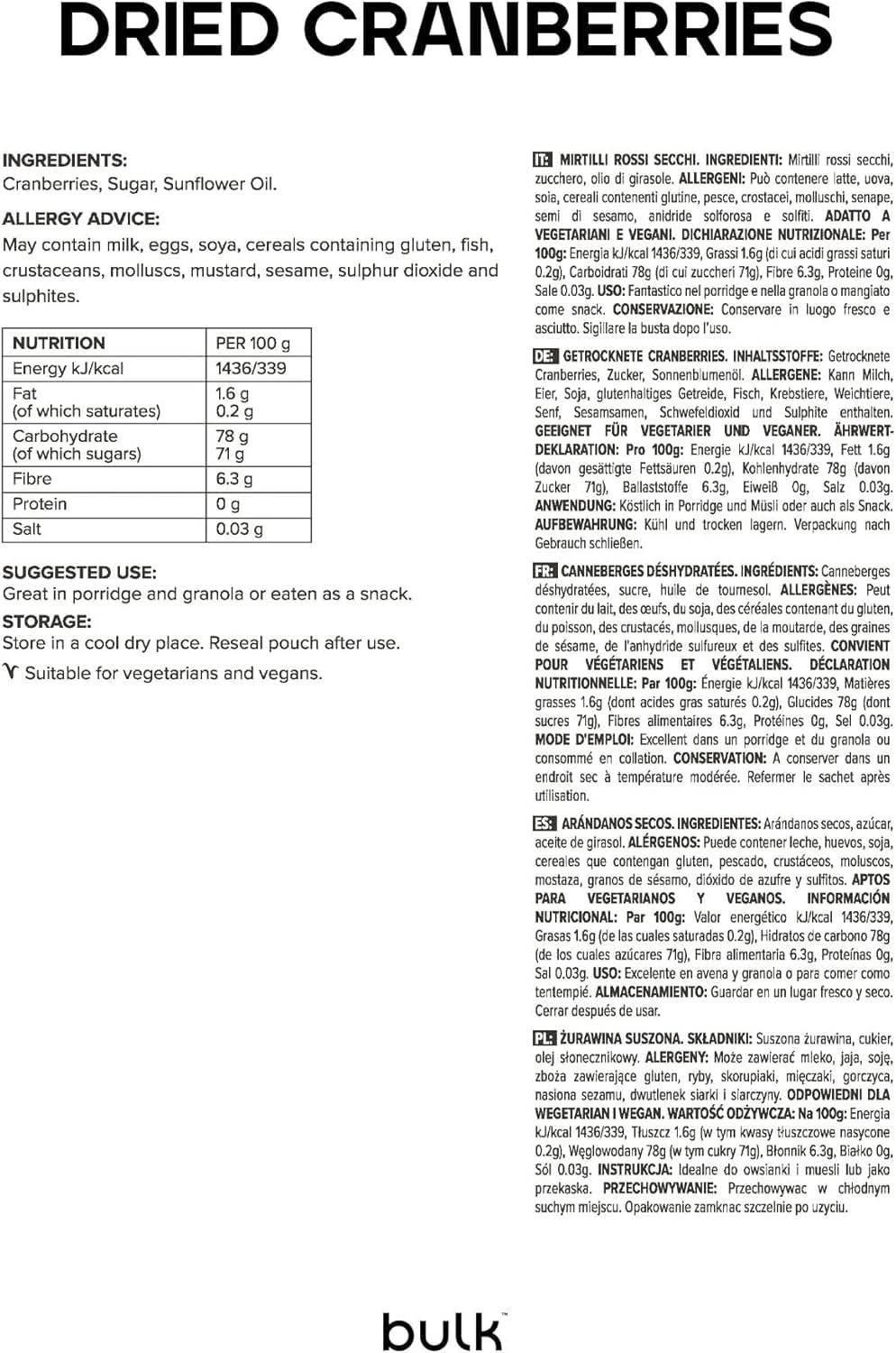 Dried cranberries in bulk, 500 grams Naty Shop dehydrated products