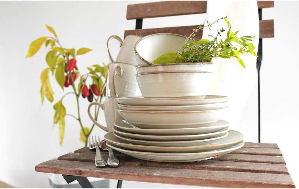 MÄSER 931512 Nottingham Vintage Series Set de veselă pentru 4 persoane, serviciu combinat de 20 de piese cu forme rotunjite neregulate în aspect retro, gresie, bej