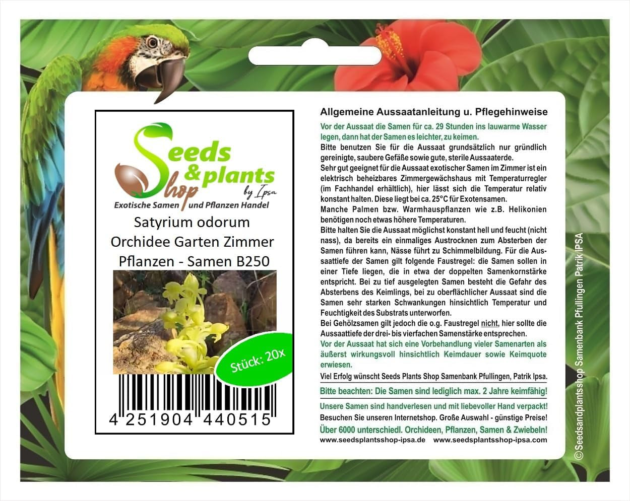 Stk - 20X Satyrium Odorum Orchidee Garten Zimmer Pflanzen - Samen B250 -