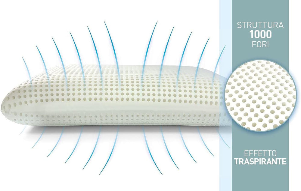 Talamo Italia Set de 2 perne pentru pat, 100% Made in Italy, pernă detașabilă "săpun" din spumă de memorie perforată, hipoalergenică și respirabilă, 70X40Xh16 Cm Perne standard Naty Shop