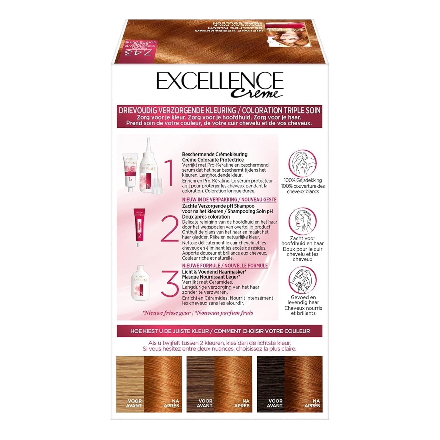 Paris Excellence Creme 7.43 Culoarea părului Roșu - Culoarea părului (Roșu, Blond Cuuvré Gold, Belgia, 63 mm, 100 mm, 163 mm) Vopsea pentru par Naty Shop