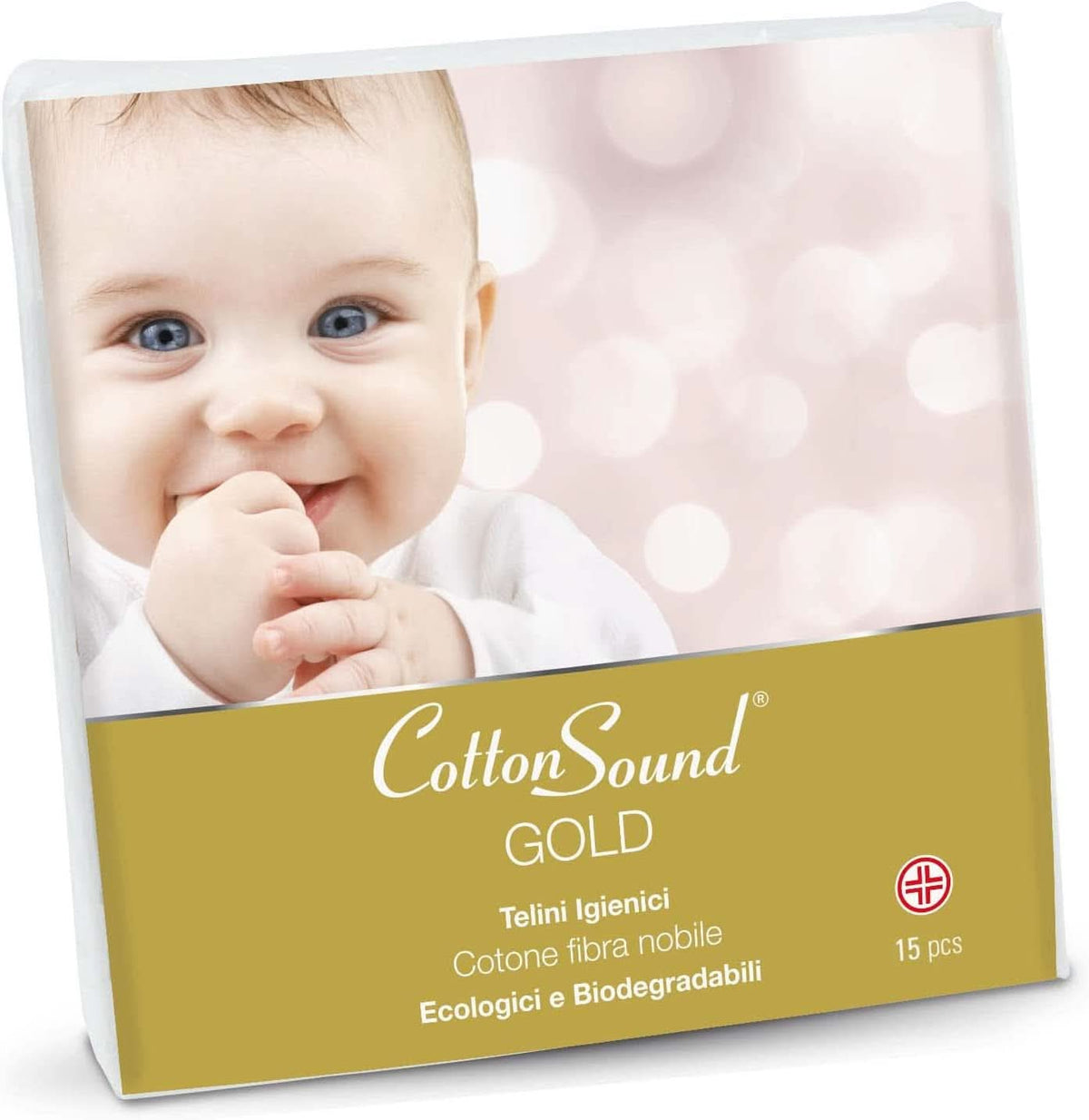 GOLD BABY Sanitary Napkins, Pack of 15, Children, 100% Hydrophilic Cotton, 40 x 80 cm, Hypoallergenic and Biodegradable, Dermatologically Tested, Made in Italy Baby Wet Wipes Naty Shop