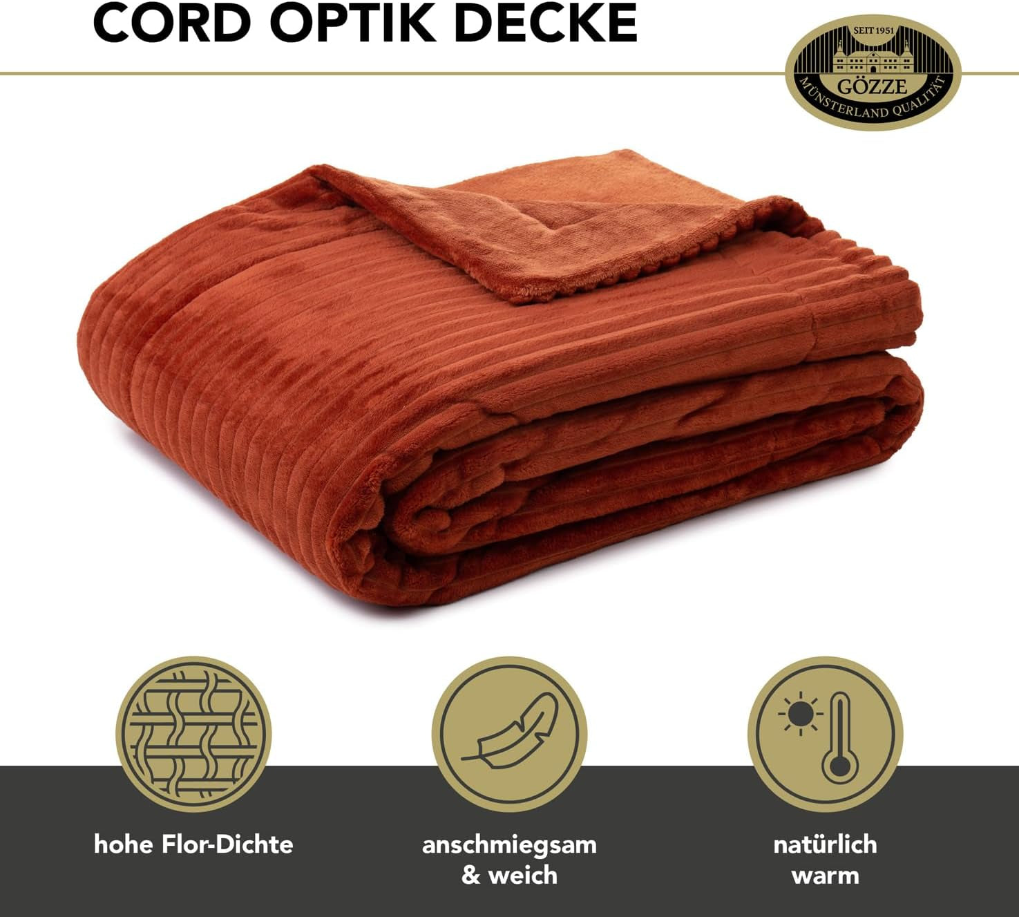 Gözze - Comfortable and soft blanket in corduroy look, 1620G/piece, 150 X 200 Cm - cinnamon Beds and Blankets Besuche den GÃ¶zze-Store