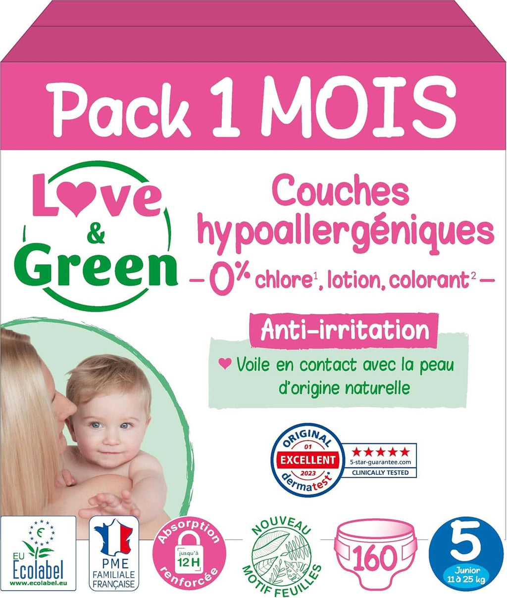 Love & Green, scutece hipoalergenice produse in Elvetia, marimea 5, pachet 1 luna Mama si Copilul Naty Shop