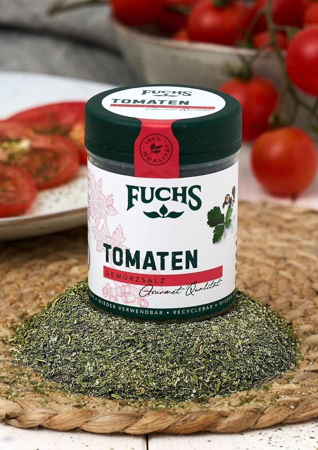 Fuchs Gewürze - Tomato Gewürz - Gewürzsalz für Tomatenbrot, Frühstücksei oder Steak - natural ingredients - 90 g in wiederverwendbarer, recyclebarer Dose