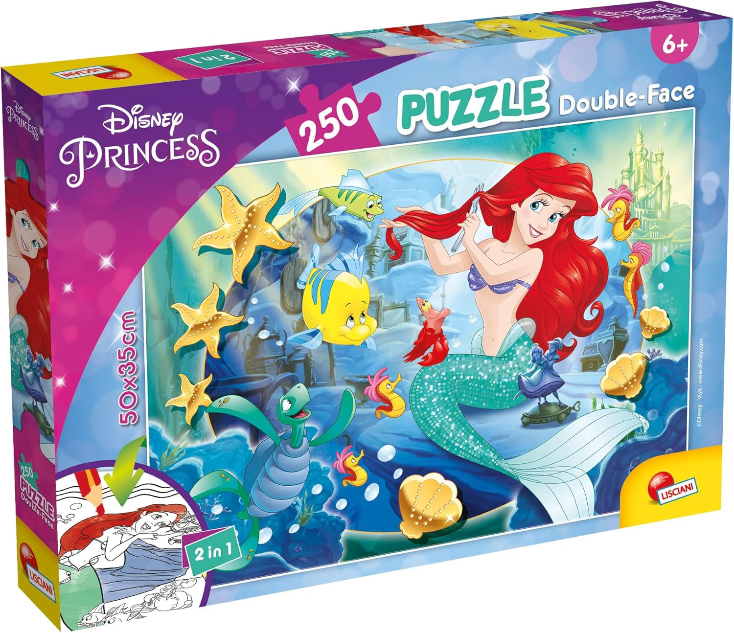 Lisciani - DISNEY Puzzle Ariel - Recreate and color the scenes from your favorite boxes - from 7 years - LARGE PUZZLE with 250 pieces - Encourages dexterity Puzzle Naty Shop Default title