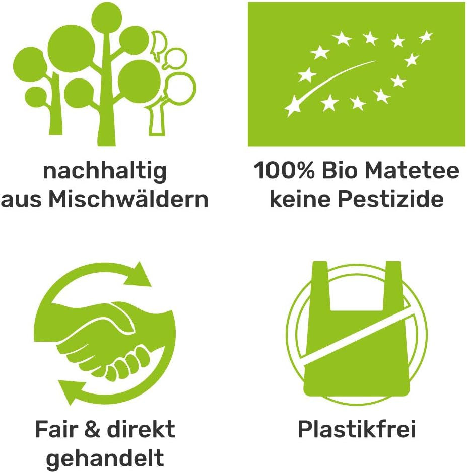 Set ceai Mate Bio ● 3 sortimente de Mate + 2 căni Mate din oțel inoxidabil cu pereți dubli + 2 bombillas + instrucțiuni de preparare (negru)