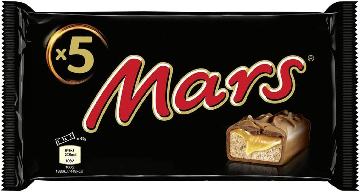 Mars Chocolate Bars Caramel Chocolate 1 Pack 5 Bars (1 x 225g) (Pack of 2)