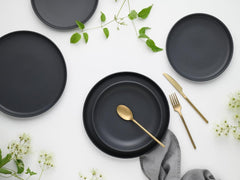 Creatable, 22979, Serie Uno BLACK, 12-Teiliges Geschirrset, Teller Set Aus Steinzeug, Spülmaschinen- Und Mikrowellengeeignet, Made in Portugal Tableware Sets Naty Shop