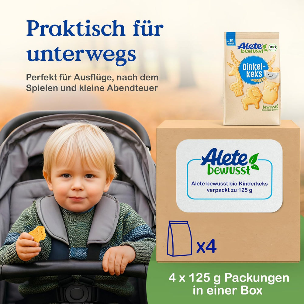 Alete Organic Crunchy Biscuits with Alac (4 x 125g) - Crunchy Alac Biscuits for babies, palm oil free, from 10 months
