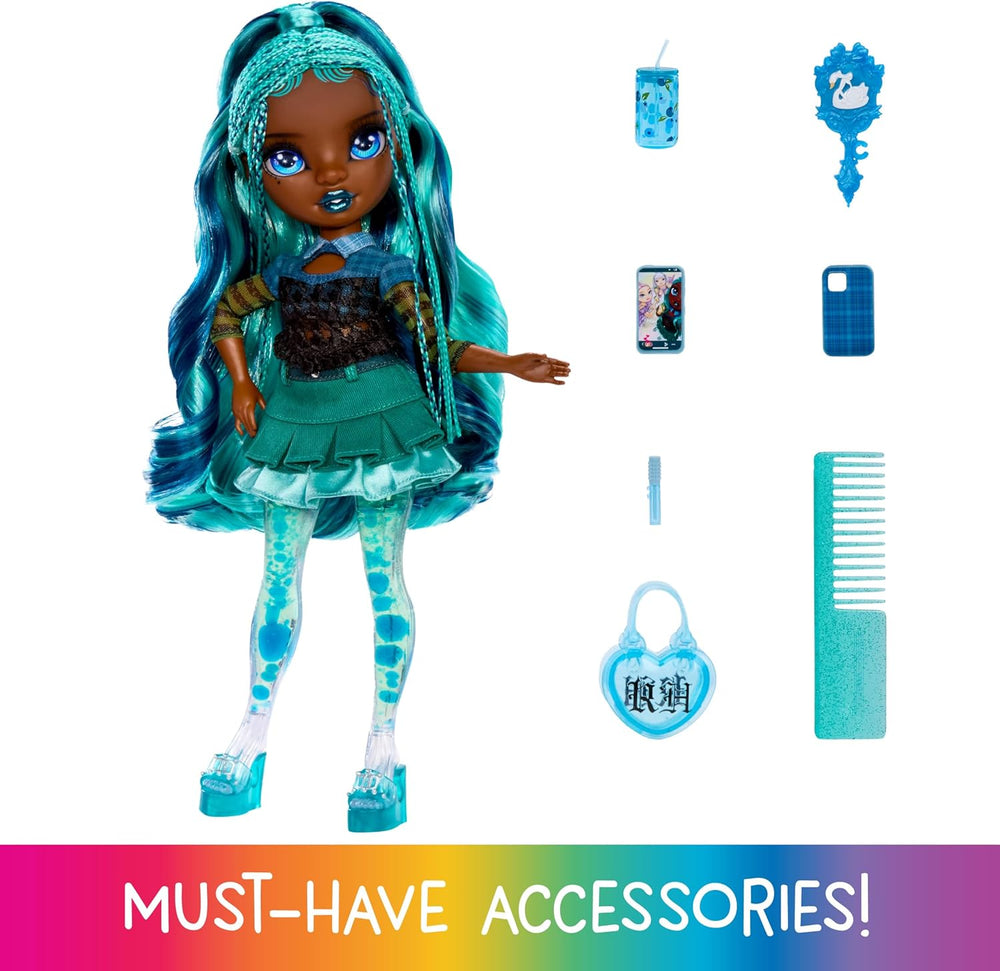 Păpușa Rainbow High Sparkle & Shine - Misty - Păpușă la modă de 28 cm cu păr turcoaz și bule magice în picioare, colorată, pentru coafat și joacă, articol de colecție, pentru copii de la 4 la 12 ani