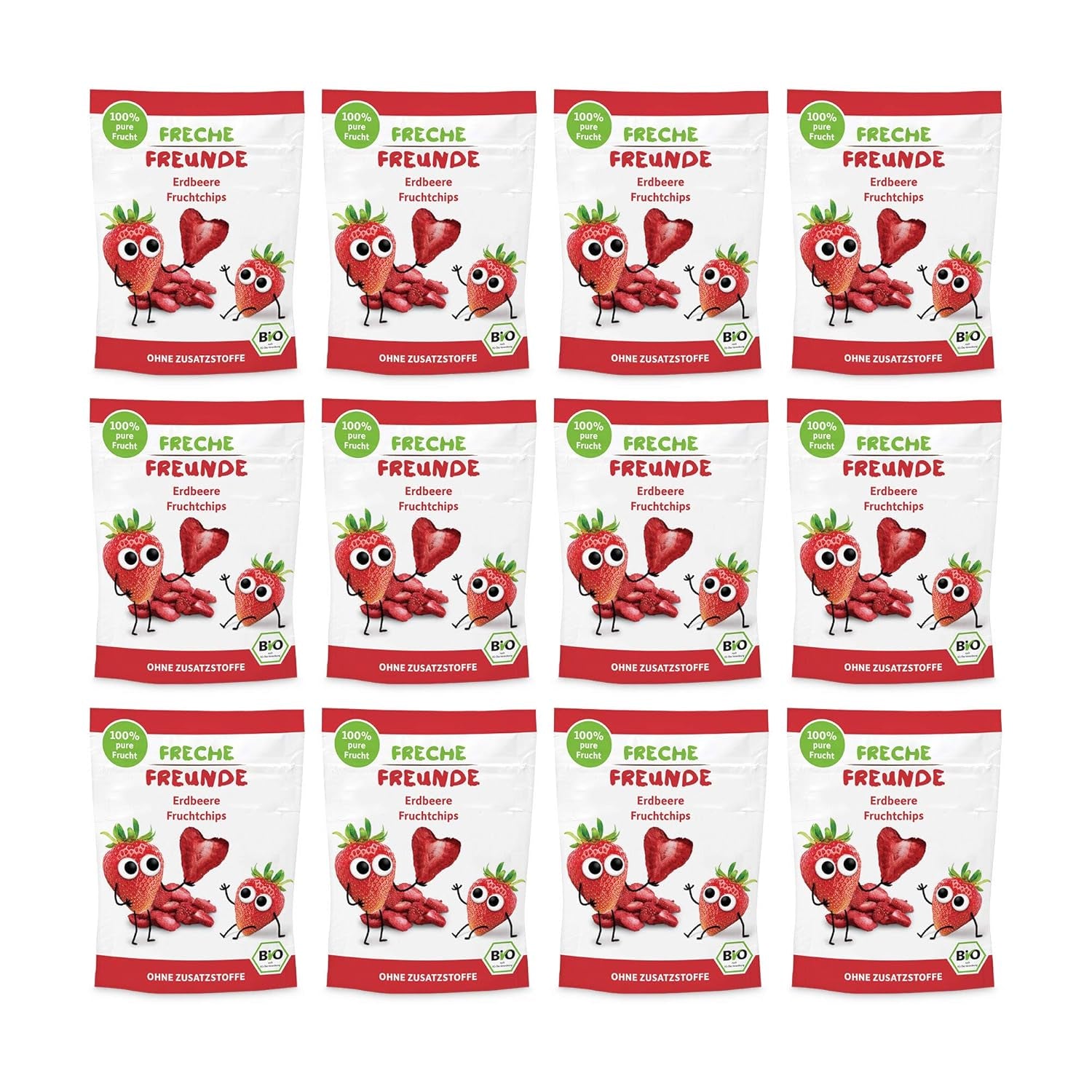 Organic Fruit Chips "100% Strawberry" Freeze Dried Strawberry Fruit Chips (12 x 12g) and New Organic Crunchy Corn and Carrot Flips, Organic Snack, From 1 Year, (9 x 30g) 270g