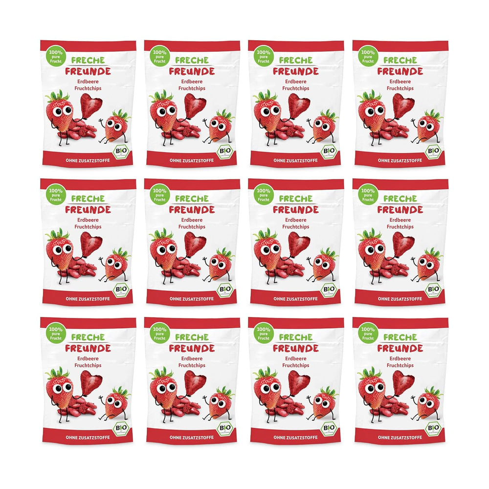 100% Strawberry Organic Fruit Chips Freeze Dried Strawberry Chips Pack of 12 (12 x 12g) and Crispy Hearts Banana & Strawberry Organic Kids & Baby Snack (9 x 30g) 270g