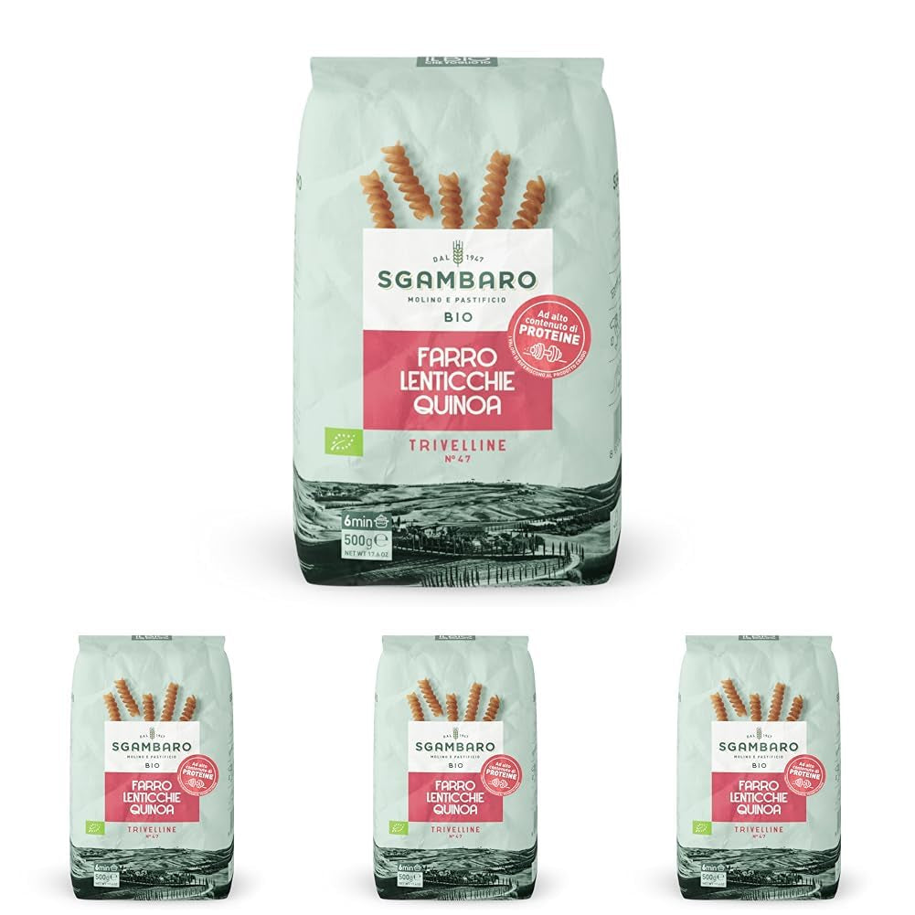 Organic pasta Trivelline N.47 - 500g with spelled flour, lentil flour and quinoa flour - Rich in protein, source of fiber and protein