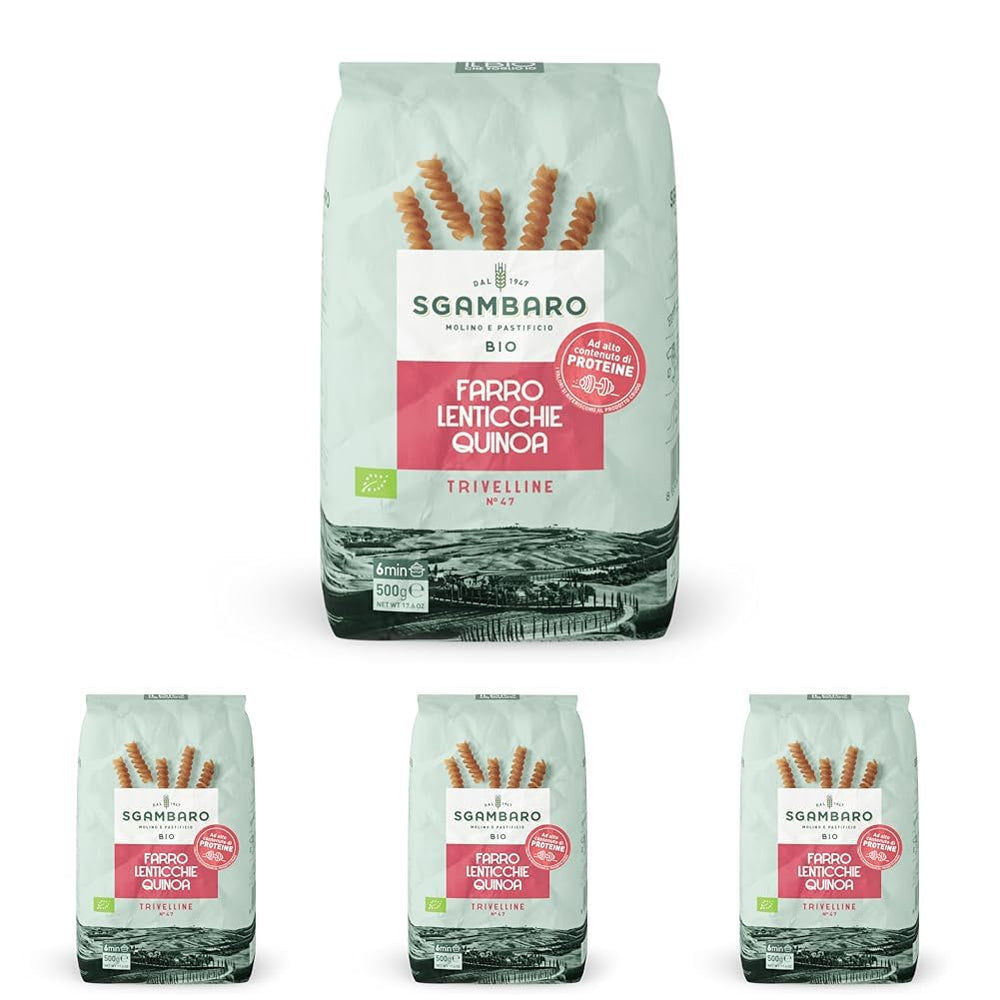 Organic pasta Trivelline N.47 - 500g with spelled flour, lentil flour and quinoa flour - Rich in protein, source of fiber and protein