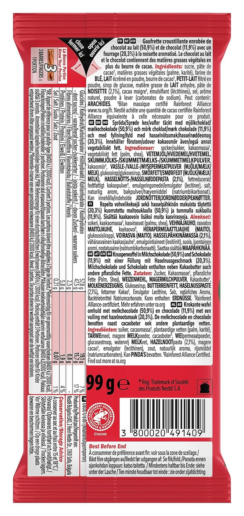 Nestlé Hazelnut Bar Crispy Wafer with Creamy Hazelnut Filling and Marbled Chocolate Cover 2 Pack (1 x 99g)