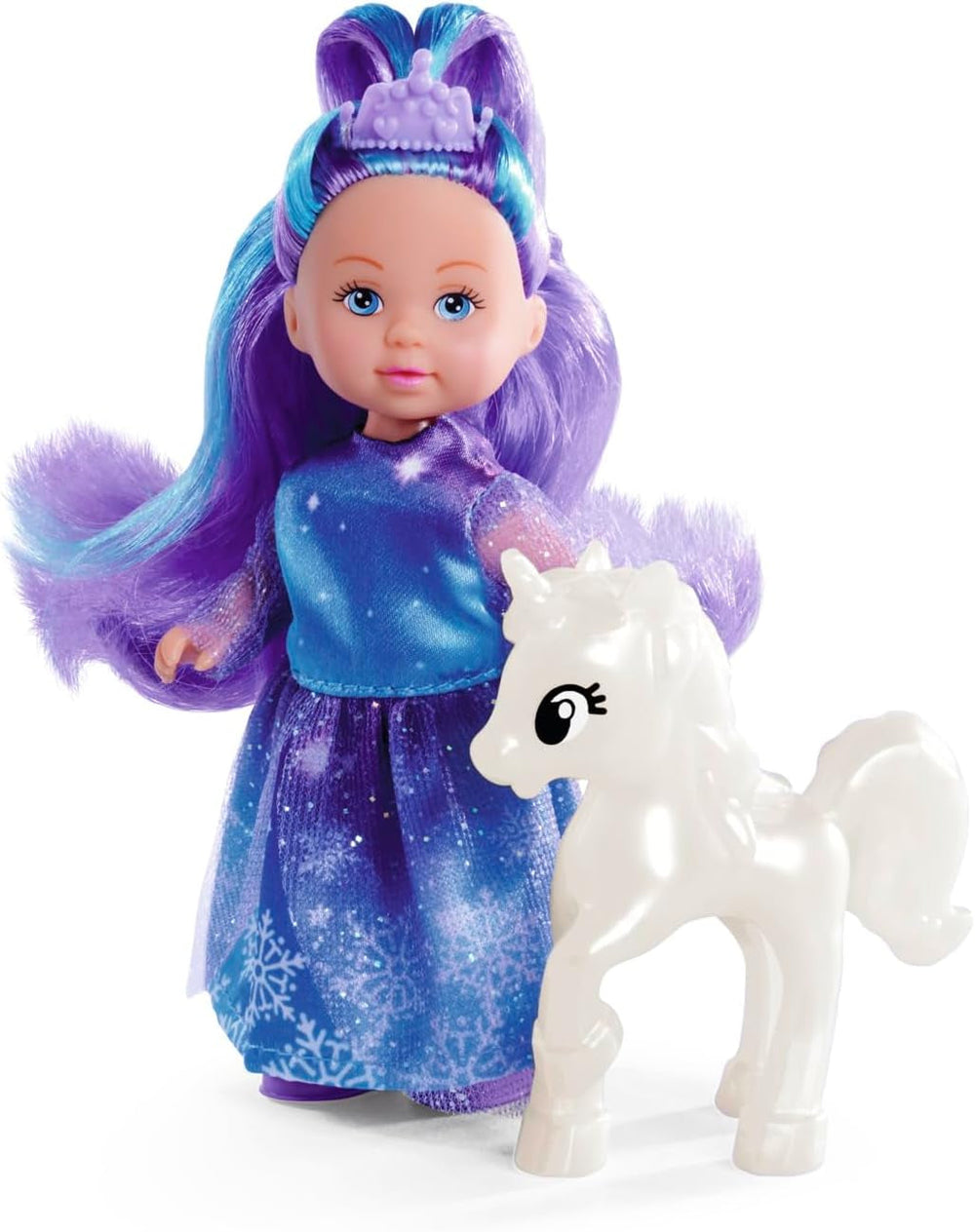 Simba Evi Prințesa Fantezie a Dragostei, păpușă într-o rochie de basm cu un unicorn strălucitor, păpușă de joacă de 12 cm, vârste 3+