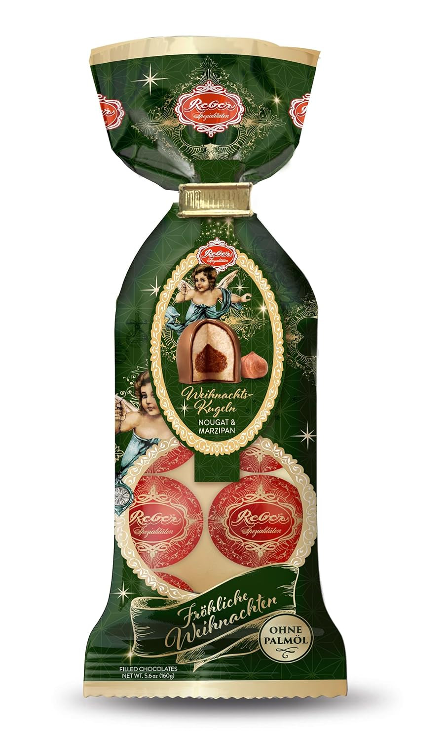 Reber Mozart balls with dark chocolate, pack of 6 with marzipan and nougat, vegan - 1 x 120 g