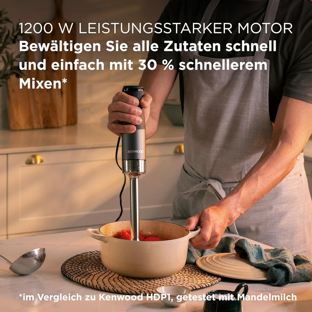 Kenwood Triblade XL Pro Stabmixer HBM80.322BK, 1200W, Variable Speeds, Edelstahl(Pürierfuß), Schneebesen, Emulgieraufsatz, 500Ml Zerkleiner, 700 & 250Ml Becher, Spülmaschinenfeste Teile Bucatarie Naty Shop