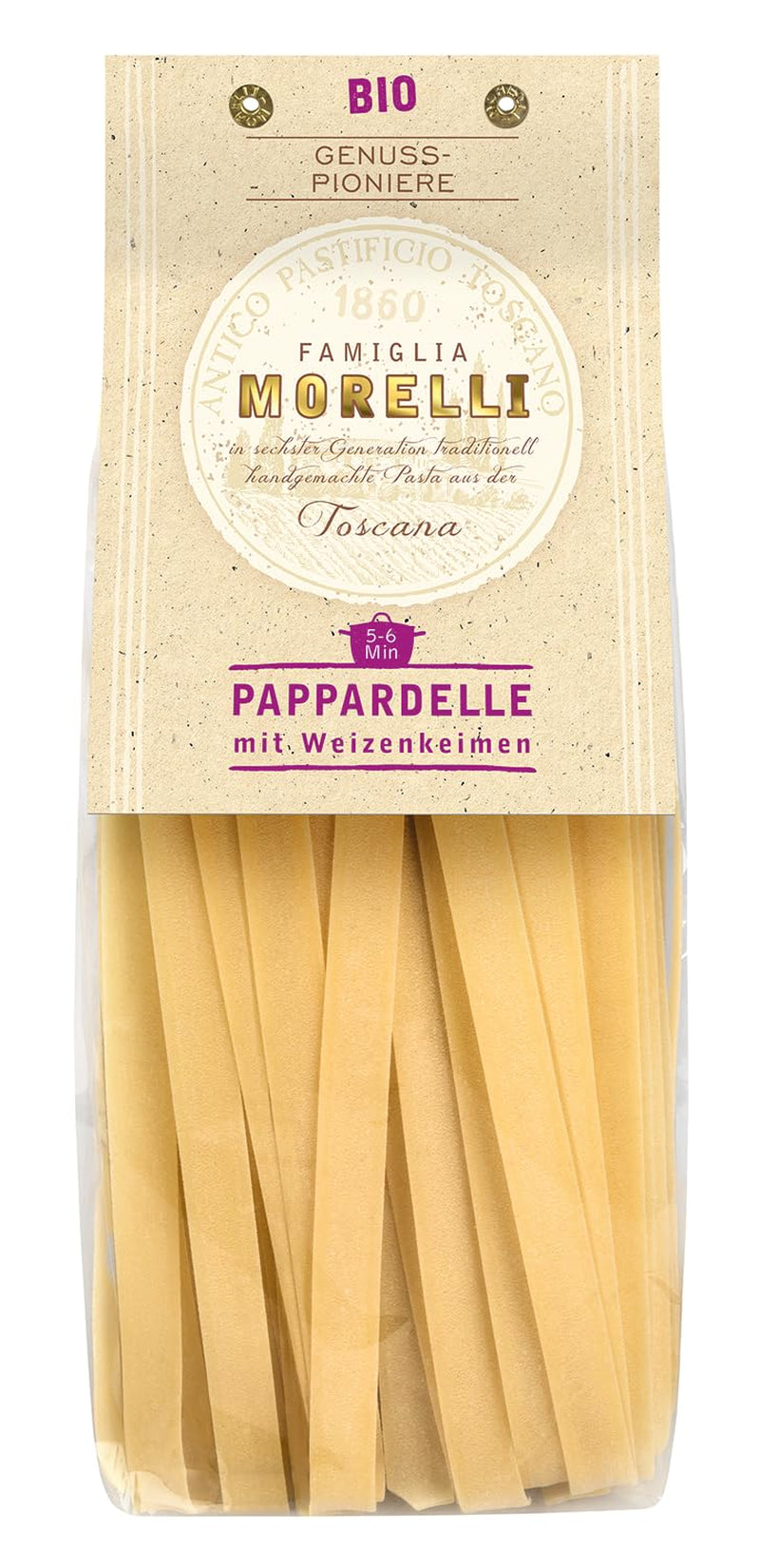 BioGourmet Pappardelle with Wheat Germ - Organic Wide Pasta for Stews and Sauces - with Extra Nutrients | 500 g Organic and Vegan