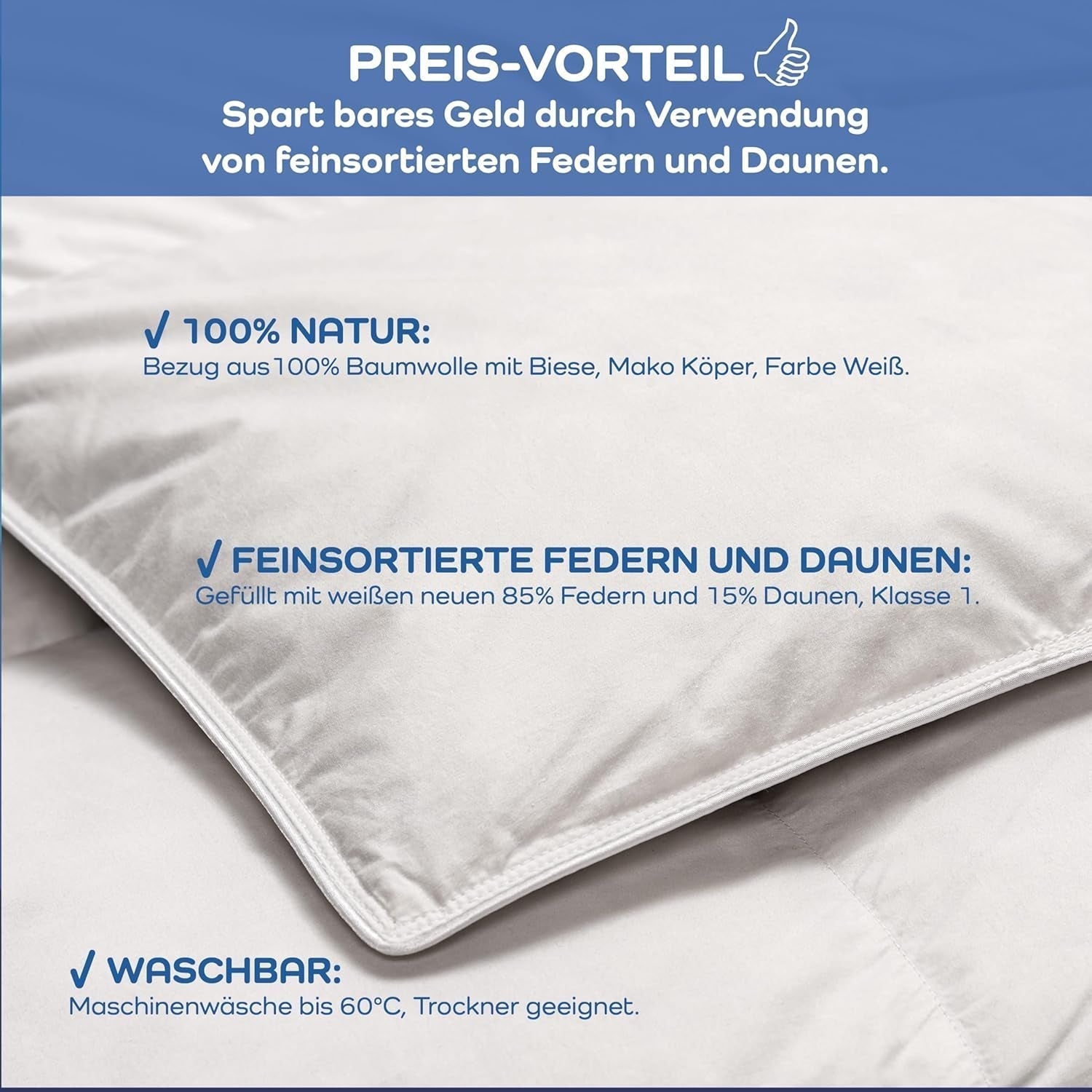 Allnights Comforter Medium Comforter 135X200 100% New Feathers and Down Allergy Friendly Washable up to 60°C Made in Germany White Quilts & Quilts Naty Shop