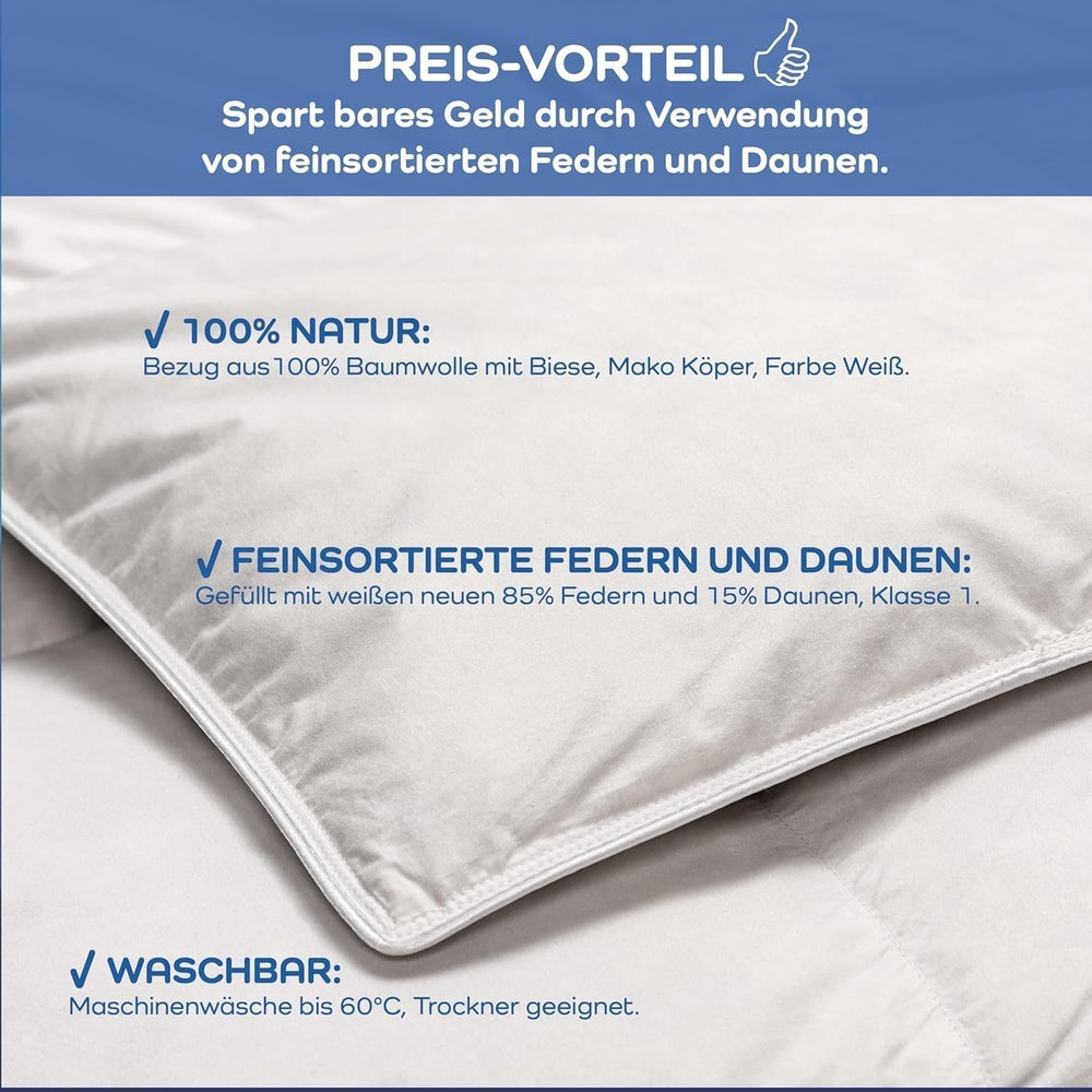 Allnights Comforter Medium Comforter 135X200 100% New Feathers and Down Allergy Friendly Washable up to 60°C Made in Germany White Quilts & Quilts Naty Shop