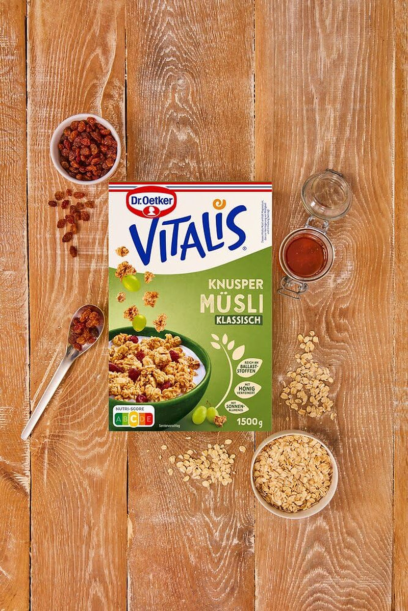 Dr. Oetker Vitalis Classic Crispy Muesli: Large Pack of Crispy Breakfast Muesli with Raisins, 1 Pack, 1.5kg