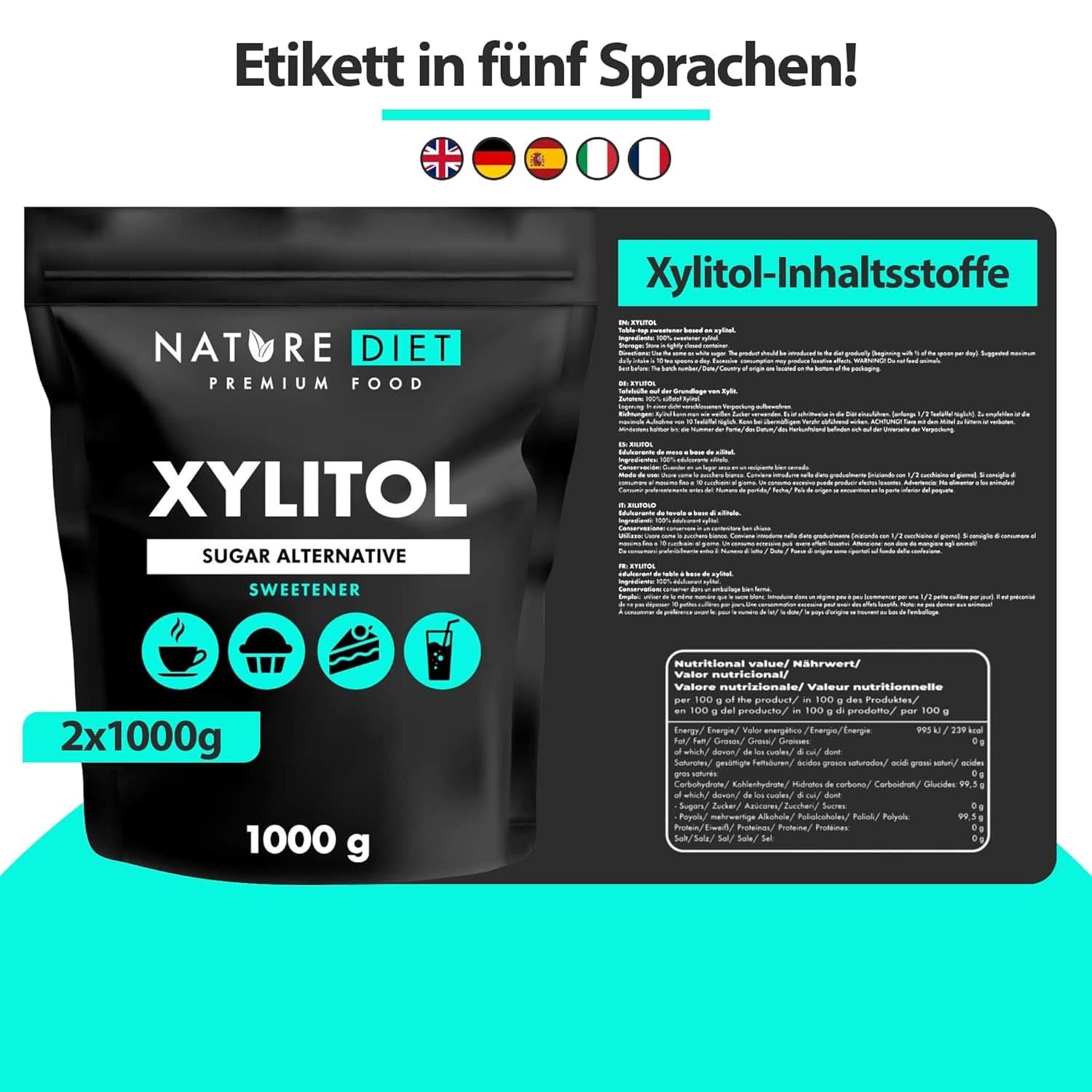 Nature Diet Xylitol, 1 Kg Sweeteners Naty Shop