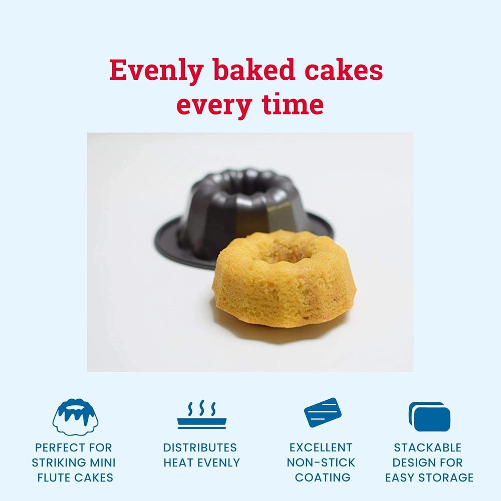 Tala Mini-Kuchenformen, Dekorativ, Antihaftend, Gugelhupf-Form, Gleichmäßige Hitzeverteilung, Gerillte Form, Karbonstahl, Breite, Flache Griffe, Spülmaschinen Und Gefrierschrankfest, 2 Stück Molds and baking trays Naty Shop