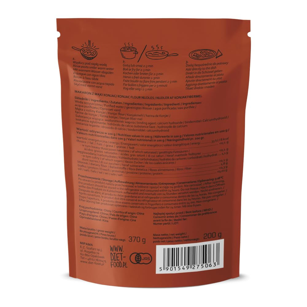 Shirataki Noodles DIET-FOOD Low Carb Low Calorie Konjac Noodles Vegan Food Fat Free Soy Free Gluten Free Water Soluble Diet Noodles Low Calorie 200 Grams