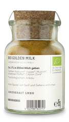 Ankerkraut Bio Golden Milk, Gewürz für goldene Milch, with Turmeric, Zimt und Ingwer, 75 g in a cork glass