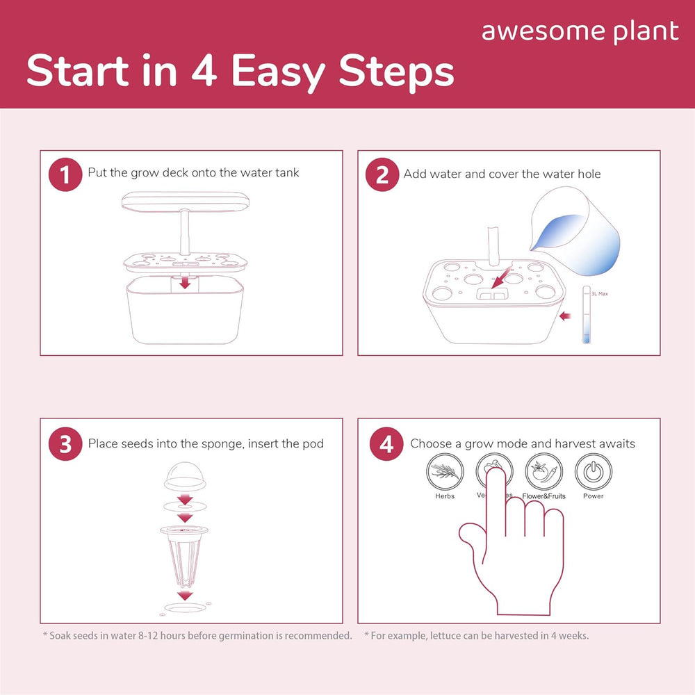 6Pro Hydroponic Grow System Kit (6 Capsules), Indoor Gardening Kit with 3L Water Tank, 3 Growing Modes and Silent Pump, Home Herb and Salad Growing Kit, Adjustable Height Up to 33.0cm, White