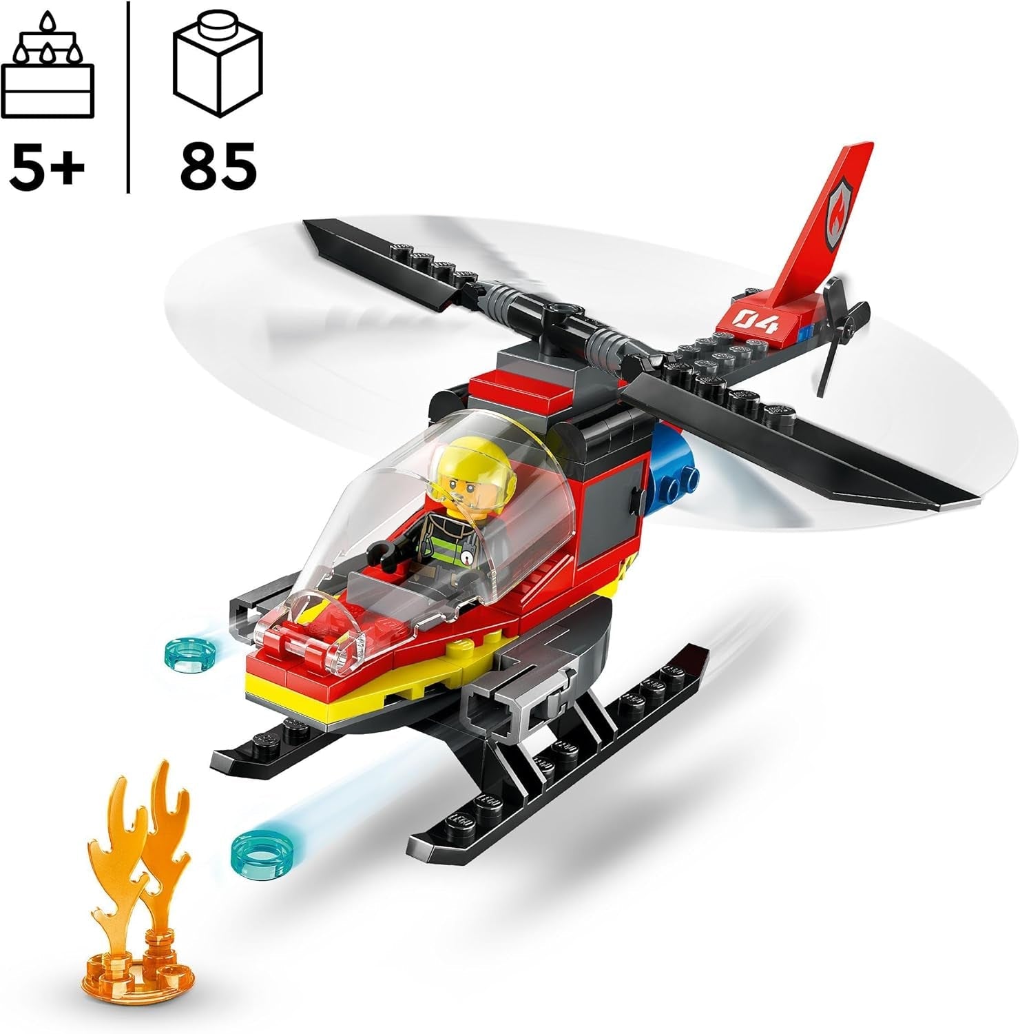 LEGO City Fire Brigade Helicopter, helicopter toy and pilot figure set, fire helicopter for an imaginative play experience, gift for children, boys and girls from 5 years old 60411 Building sets Besuche den LEGO-Store