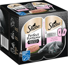Pateu pentru pisici SHEBA Perfect PORTIONS cu somon, certificat MSC, 8 x 3 x (2 x 37,5g) = 225g (Ambalajul va fi actualizat)