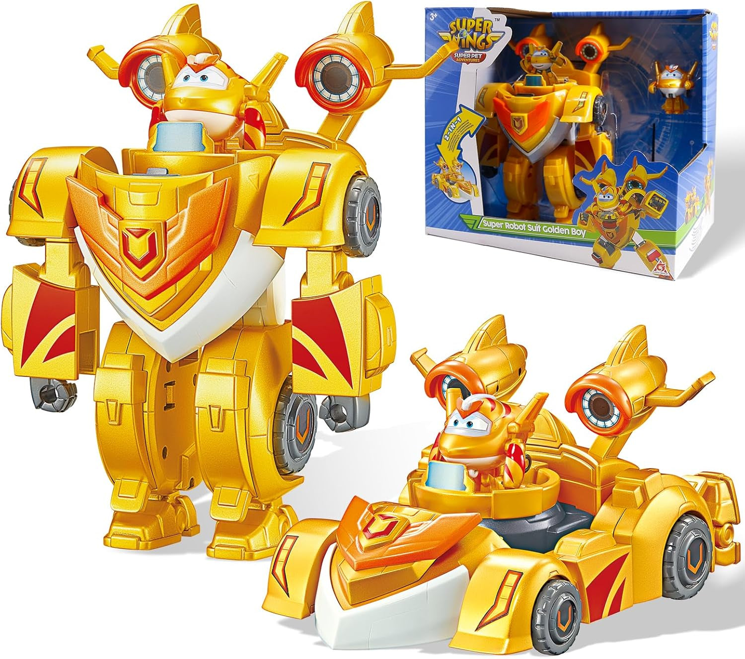 Super Wings EU770351 - Super Robot Suit Jett, aprox. 18 cm înălțime figurină de joacă transformabilă, costum de robot 2 în 1 și super mașină, pentru copii de la 3 ani în sus, Roșu Action figures Naty Shop Băiatul de aur Bot