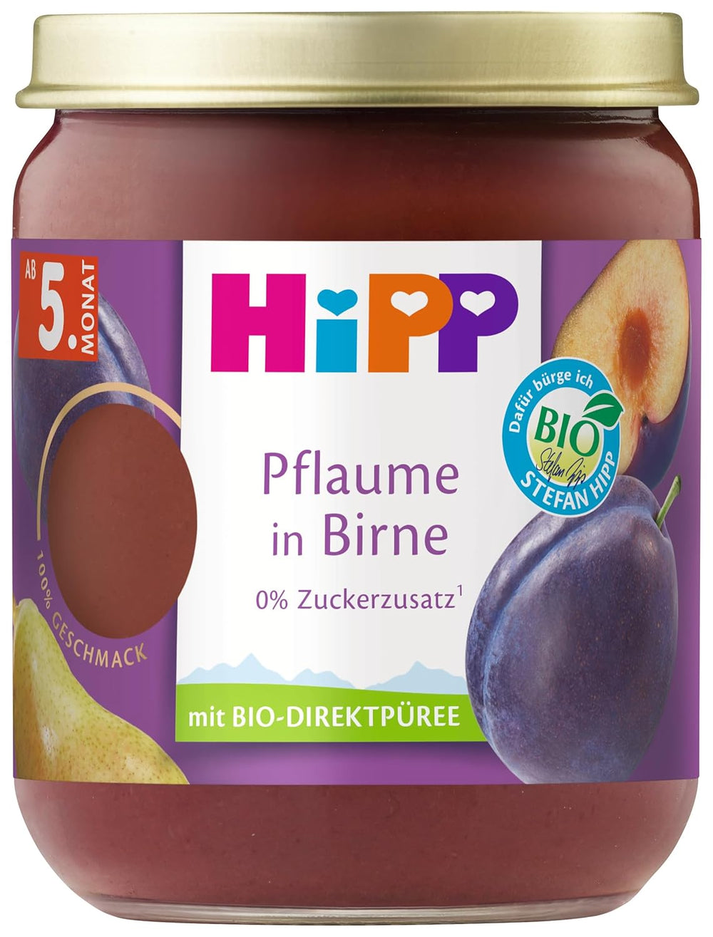 HiPP Organic Plums with Pear Flavor (6 x 160g), from 5 months, no added sugar, particularly intense fruit flavor, of the best organic quality.