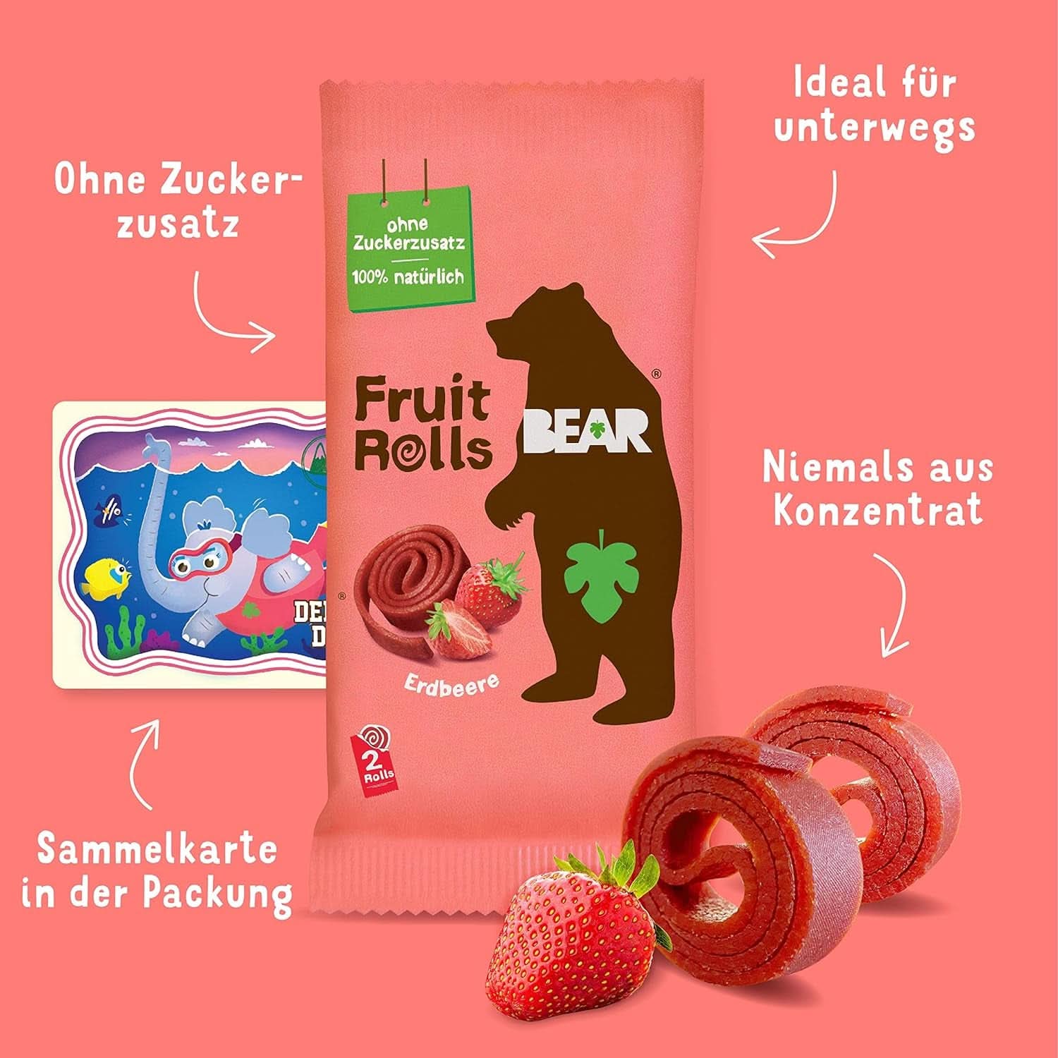 BEAR fruit rolls with strawberries, 100% natural ingredients, 30 x 20 grams Dehydrated products Naty Shop