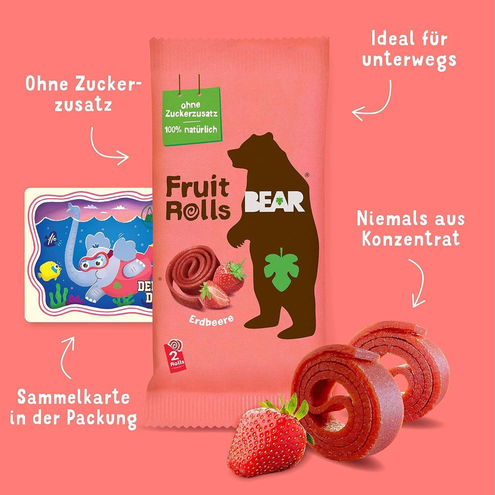 BEAR fruit rolls with strawberries, 100% natural ingredients, 30 x 20 grams Dehydrated products Naty Shop