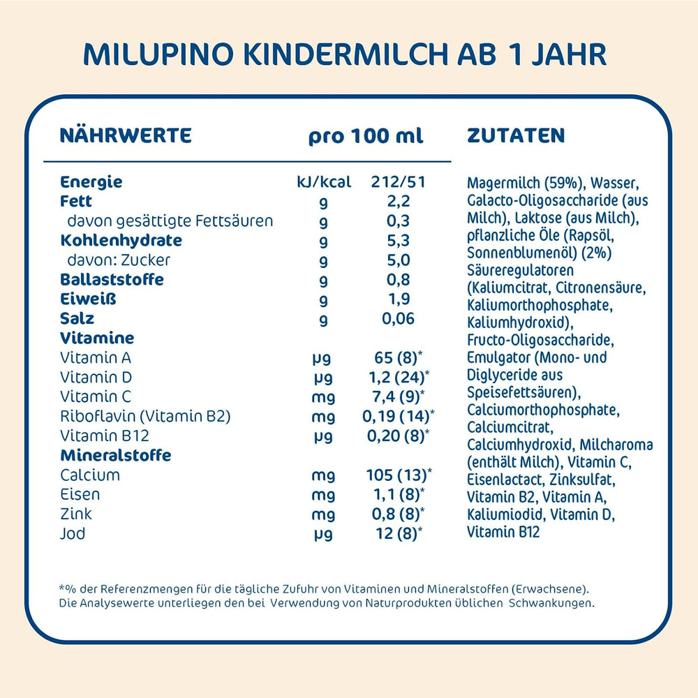 Milupa Milupino Ready-to-drink growth milk (6x1L), from 1 year, for young children in the growth phase