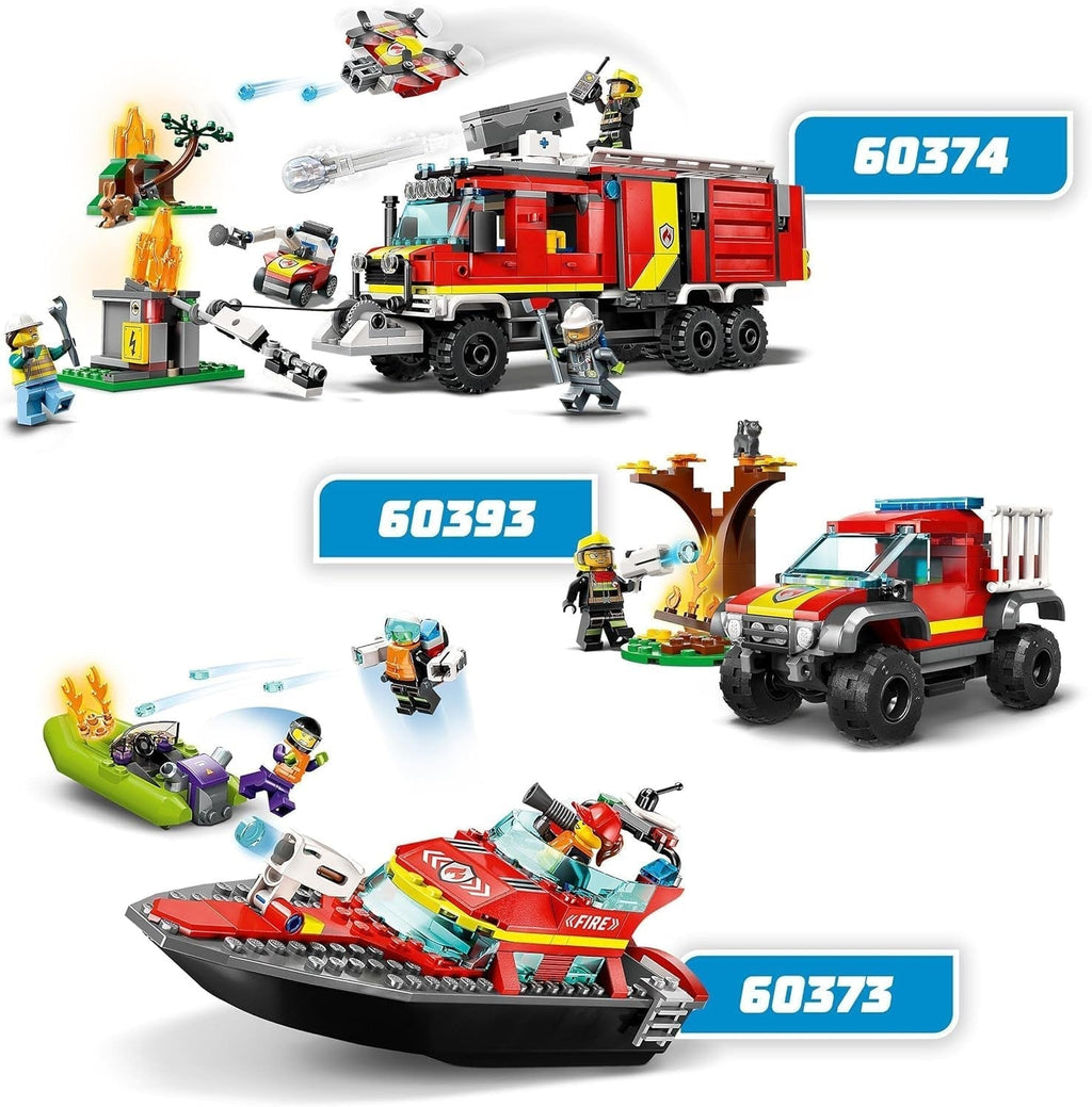 LEGO 60373 City Fire Boat, jucărie care plutește în apă, cu barcă de curse, 3 minifigurine și Jetpack, idee de cadou pentru băieți și fete de la 5 ani în sus Seturi de constructie Besuche den LEGO-Store