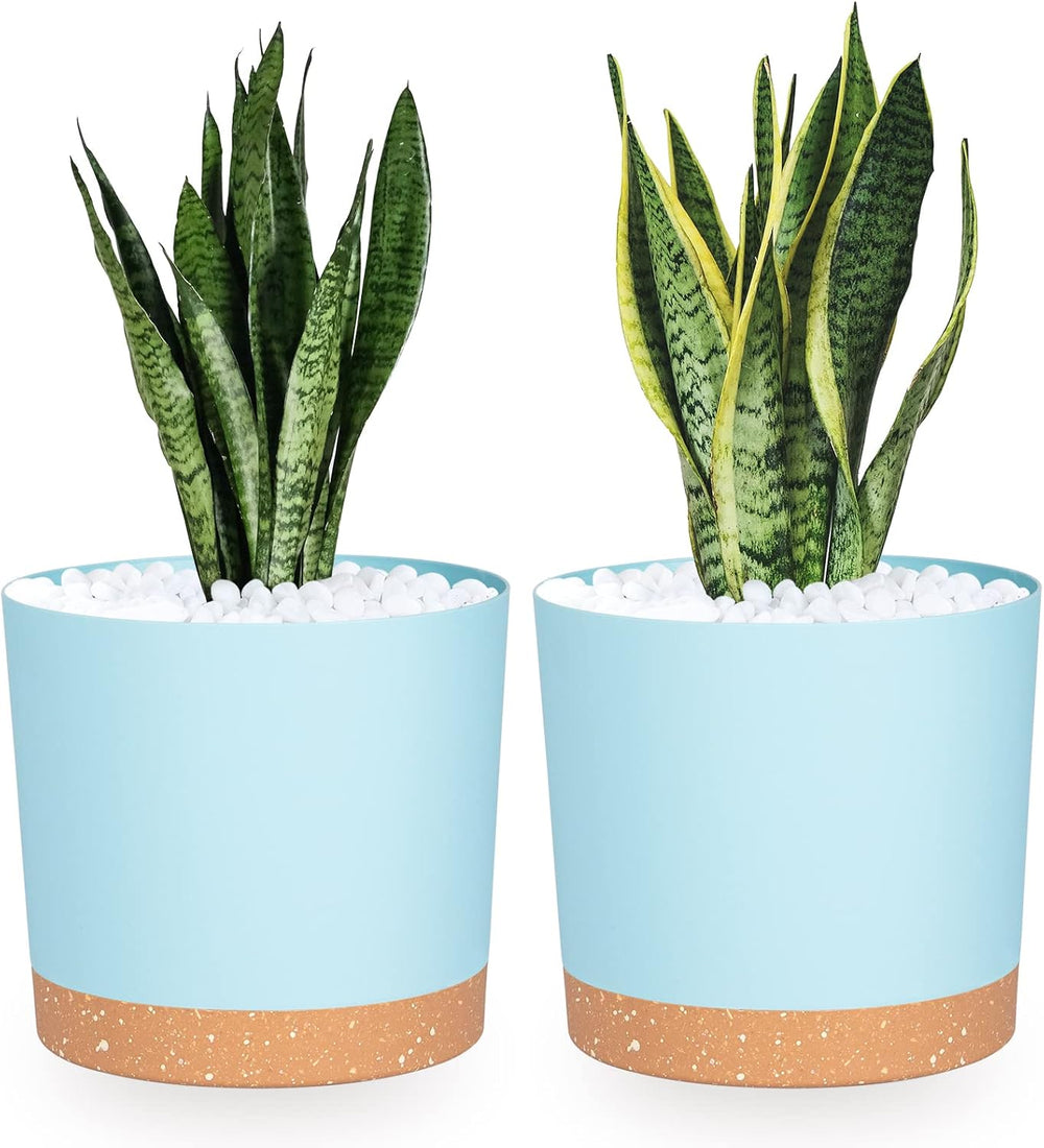 12.7cm Set of 2 Flower Pots, Indoor Plant Pots with Drainage Holes and Removable Base, Modern Decorative Saucers for Outdoor Garden Planters (White 12.7cm)