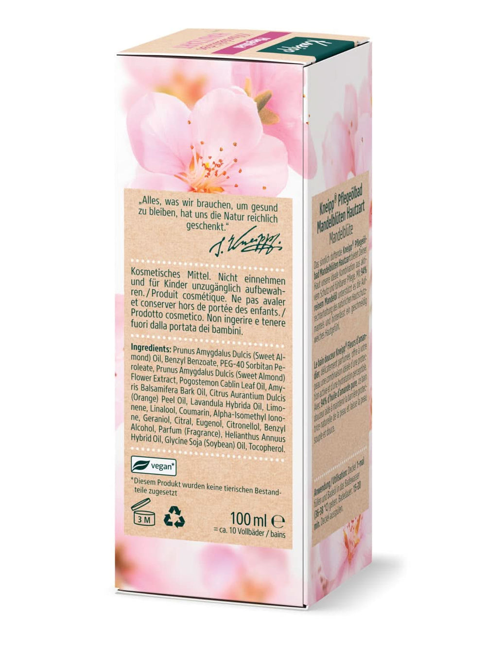 Kneipp, ulei de baie, cu 94% ulei pur de migdale, pentru piele uscată și sensibilă - 100 ml Duș și baie Naty Shop