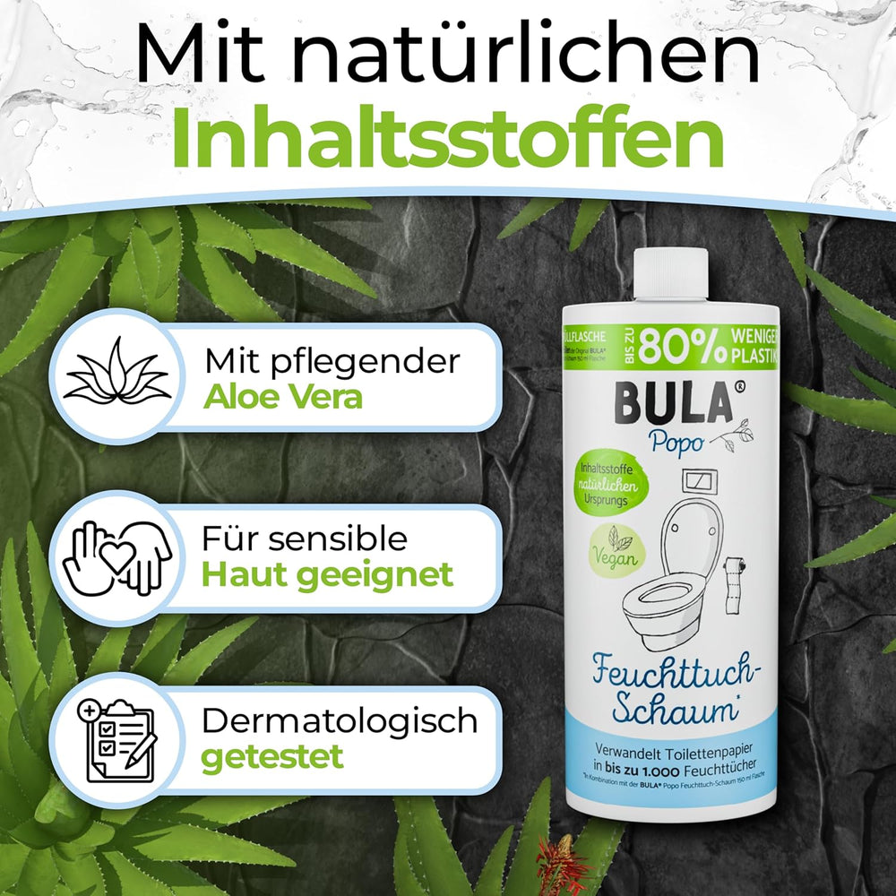 BULA® Popo Refill Bottle (750ml) JUST TO REFILL our 150ml and 50ml bottles! | Replaces up to 1,000 wipes! | With ingredients of natural origin
