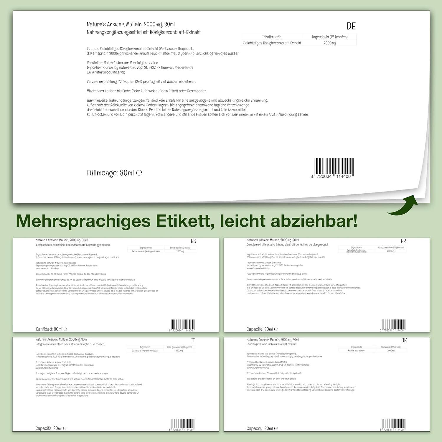 Mullein leaf extract, 30 ml, alcohol-free Arome Naty Shop