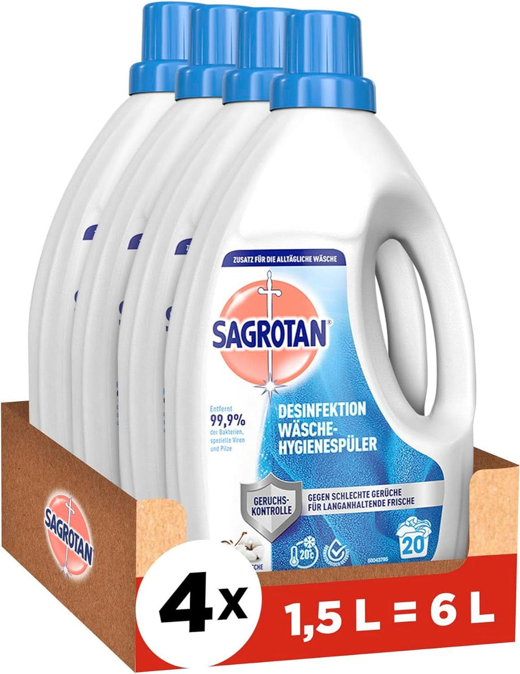 Sagrotan Detergent pentru igiena rufelor Sky Fresh Refill - efect dezinfectant, pentru rufe curate și proaspete din punct de vedere igienic Detergenti Rufe Naty Shop Set 4 x 1.5 litri