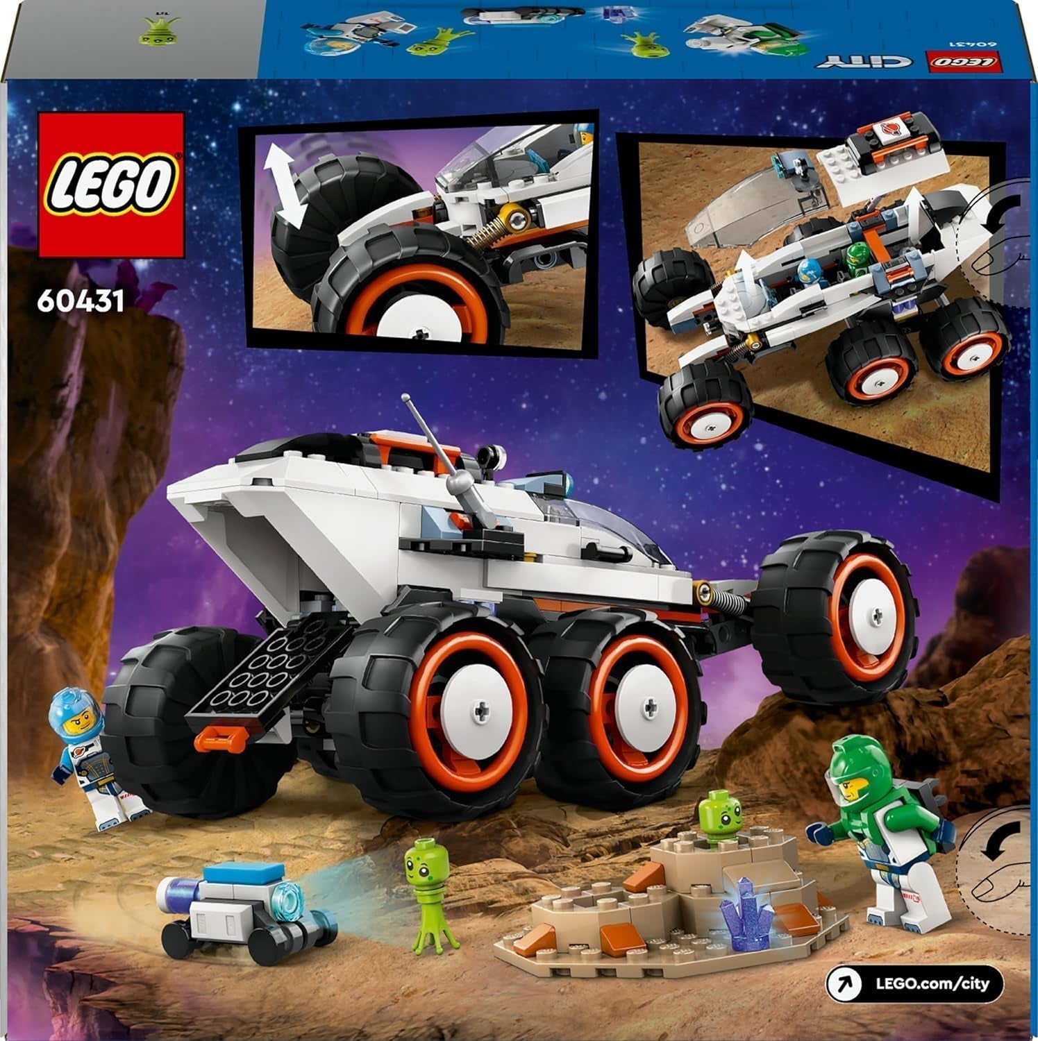 LEGO City Space Rover cu extratereștri, set de mașină cu figurine robot și extratereștri, cadou de ziua de naștere pentru băieți și fete de la 6 ani, cu 2 minifigurine și un set de planete 60431 Seturi de constructie Besuche den LEGO-Store