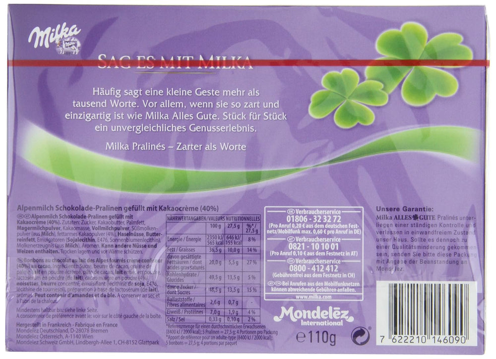 Milka All the Best Pralines 10 x 110g, Fine alpine milk chocolate pralines with cocoa cream filling (pack of 2)