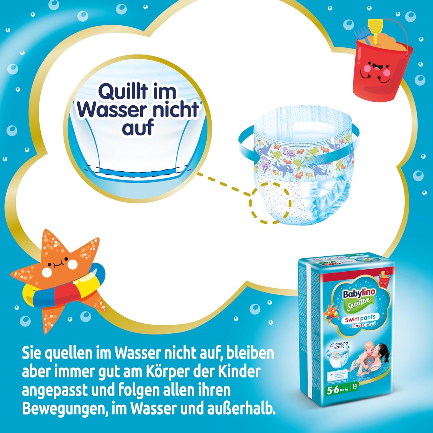 Diapers Sensitive Swim Pants, for sea and pool, size 5-6 (over 14 kg), 84 pieces