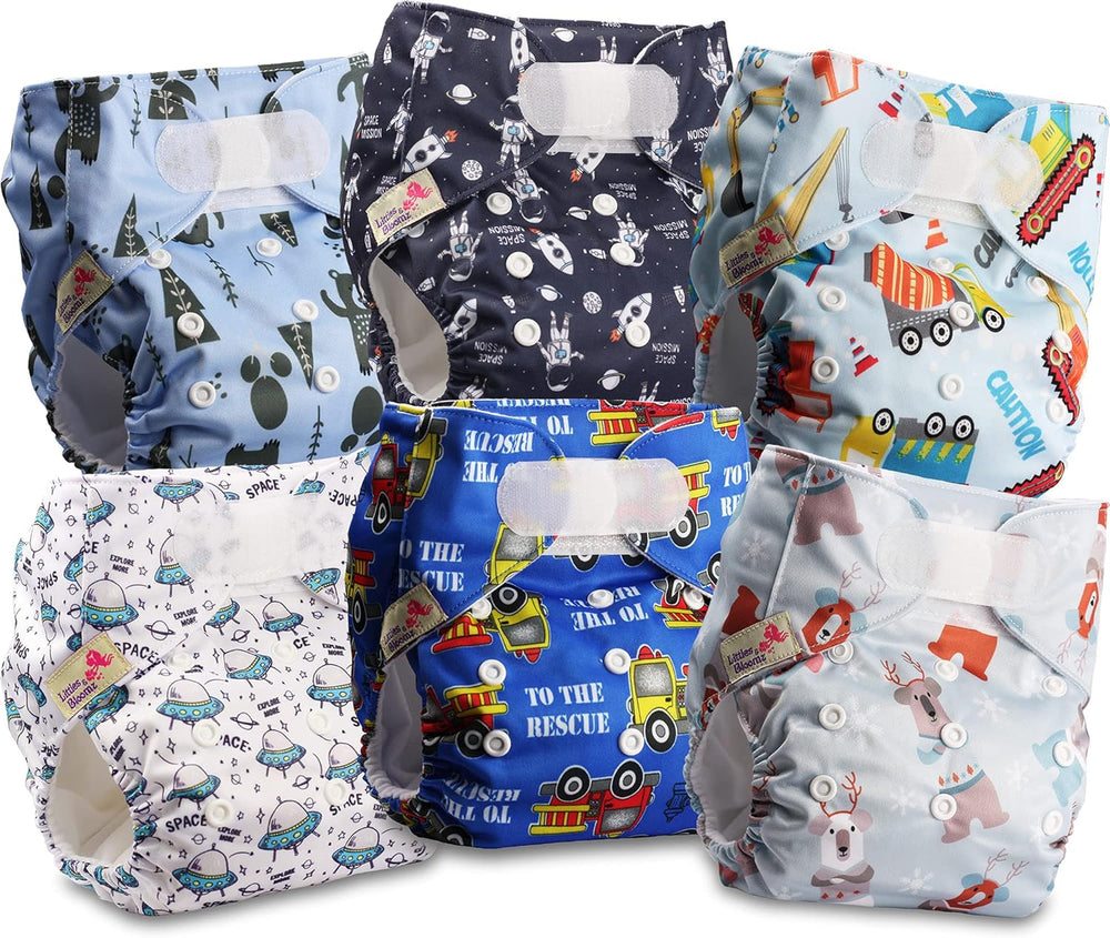 Littles and Bloomz Reusable Diaper FLV2-0602, Standard Hook and Loop Closure, 6 Diapers