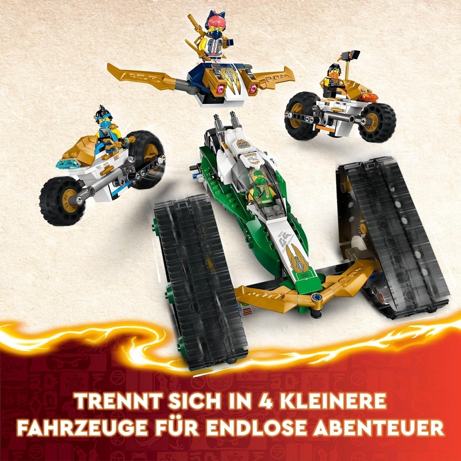 LEGO NINJAGO Ninja Team Combi Caterpillar 4 in 1 Set with Glider, Racing Car and 2 Motorcycles and 6 Minifigures Gift for Boys and Girls Ninja Toy 71820 Building Sets Besuche den LEGO-Store